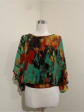 Madison Paige abstract Brushstroke Tunic Top in Green & Orange
